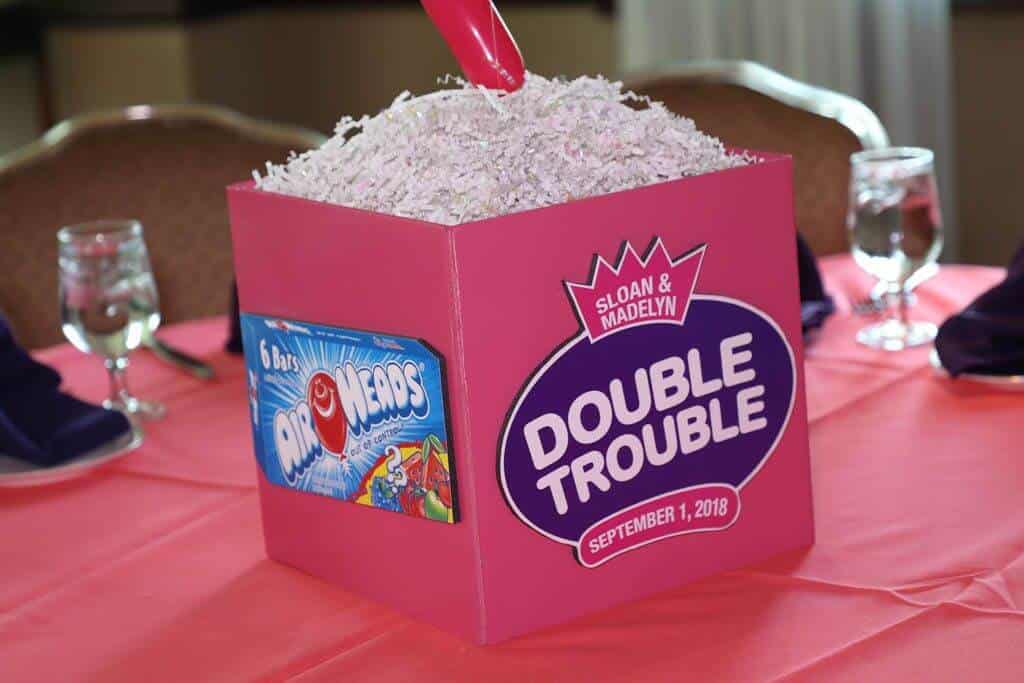 Candy Themed Cube Centerpiece with Custom Logo and Candy Image