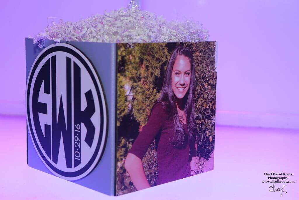 Bat Mitzvah Photo Cube Centerpiece with Monogram Logo and Photos