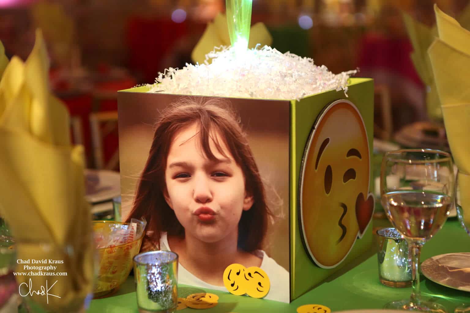 Photo Cube Centerpiece with Emojis and Photos
