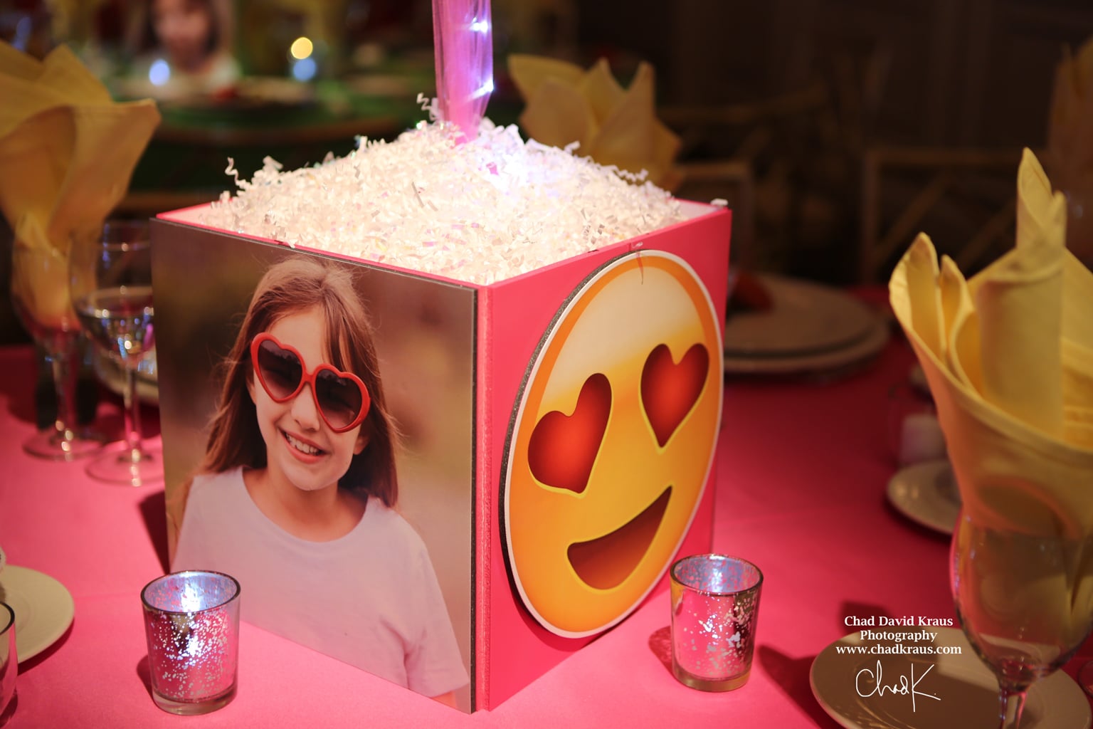 Photo Cube Centerpiece with Emojis and Photos