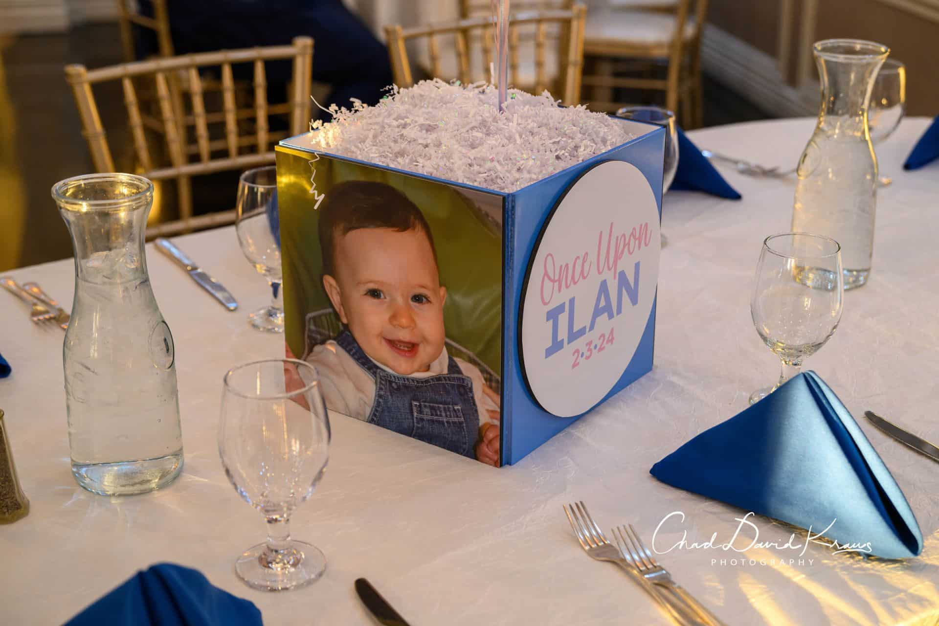 Bar Mitzvah Photo Cube Centerpiece with Custom Logo