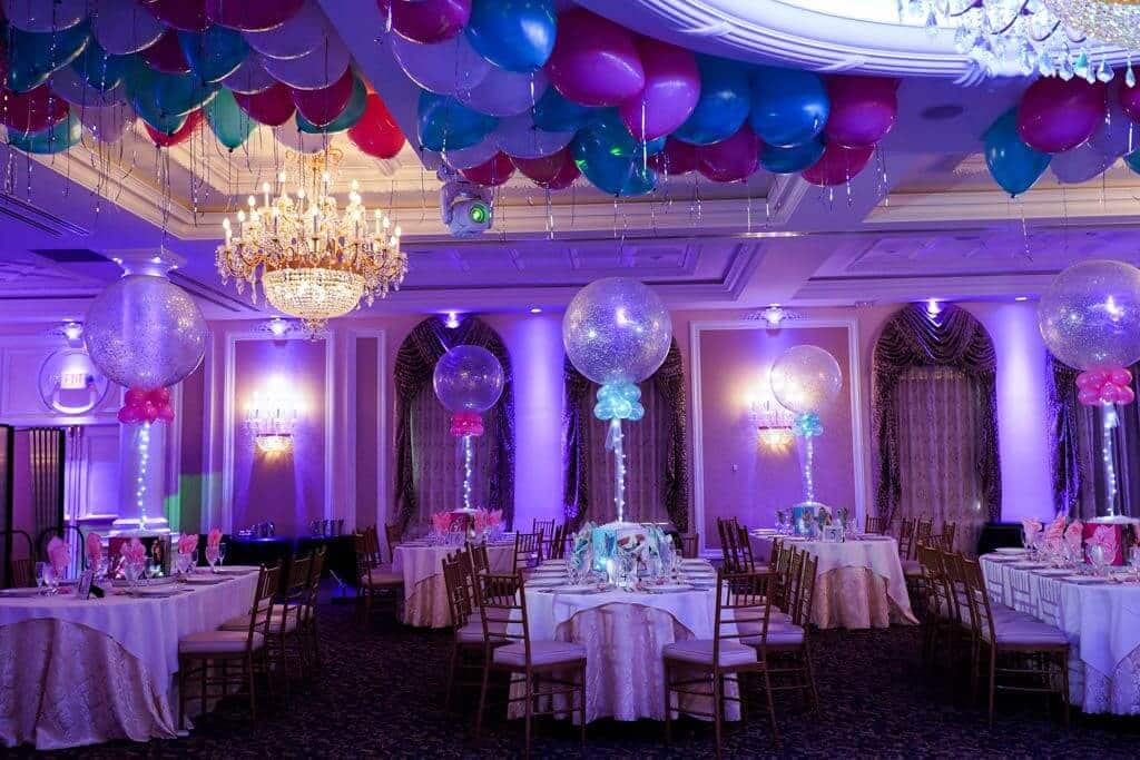 Bat Mitzvah Photo Cube Centerpieces with LED Sparkle Balloons at Primavera Regency, NJ