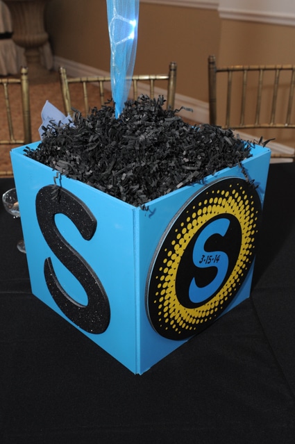 Photo Cube Centerpiece with Custom Logo and Sparkled Initial