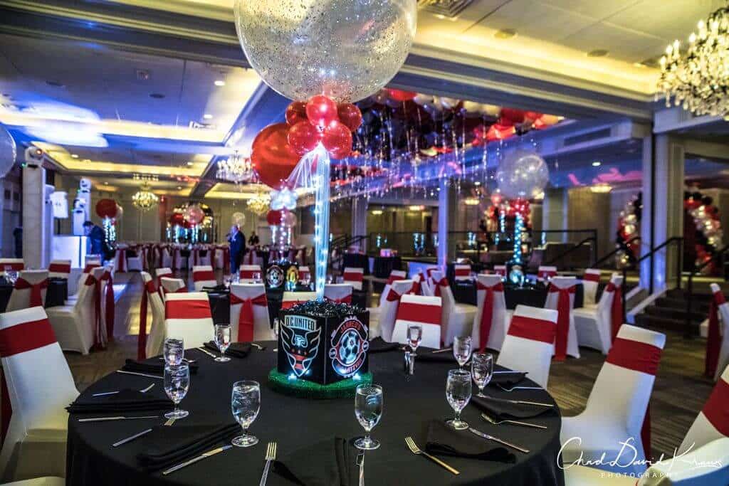 Soccer Themed Photo Cube Centerpiece with Custom Logo and Team Logos