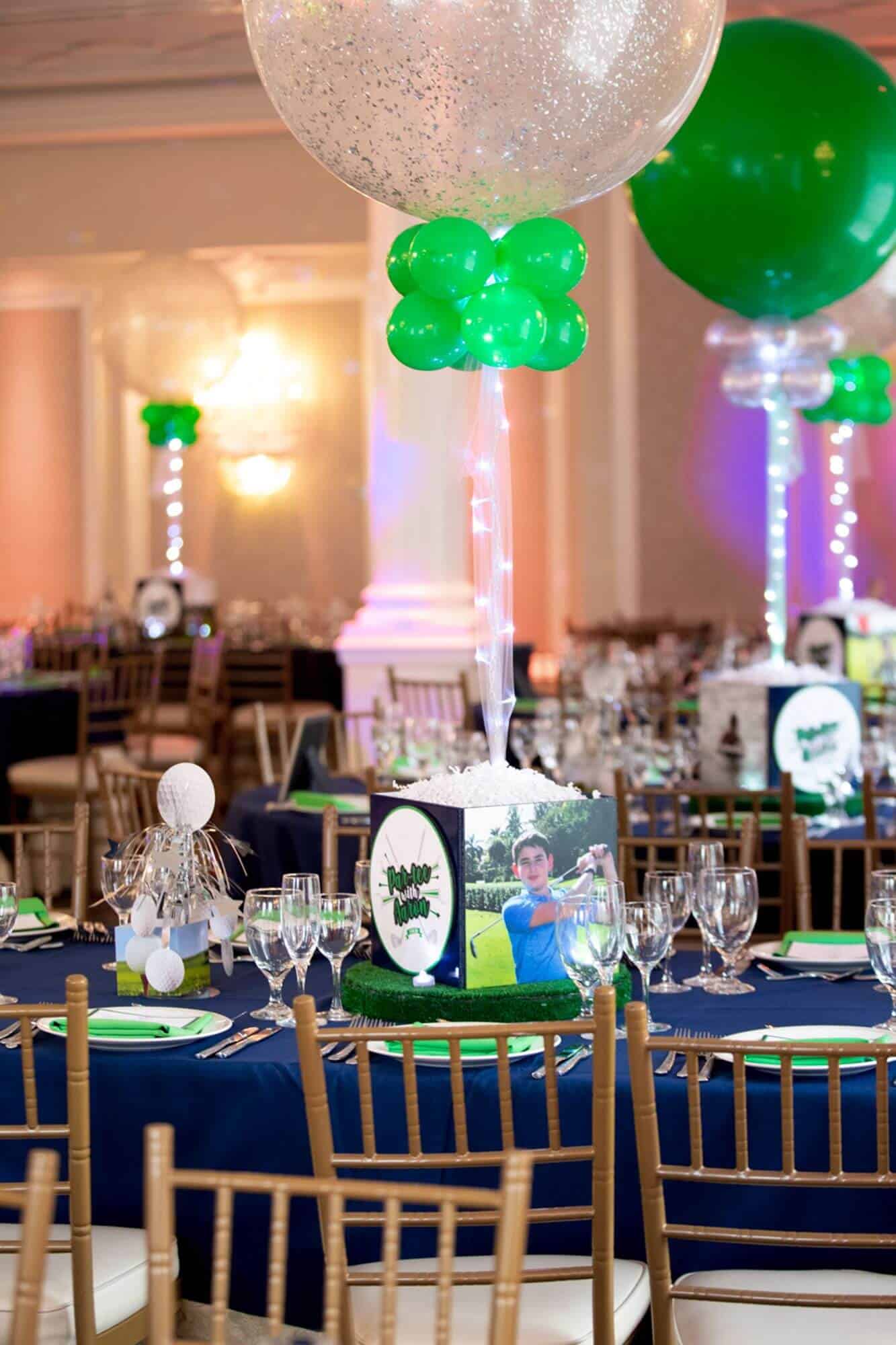 Golf Themed Photo Cube Centerpiece for Bar Mitzvah at Primavera Regency, NJ