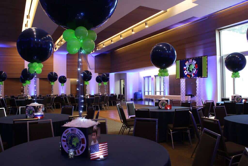 Travel Themed Photo Cube with Custom Logo, Photos and 36" Balloons