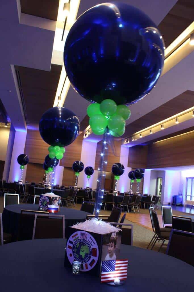 Travel Themed Photo Cube with Custom Logo, Photos and 36" Balloons