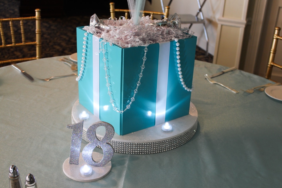 Tiffany Box Cube Centerpiece with Pearls and Jewels