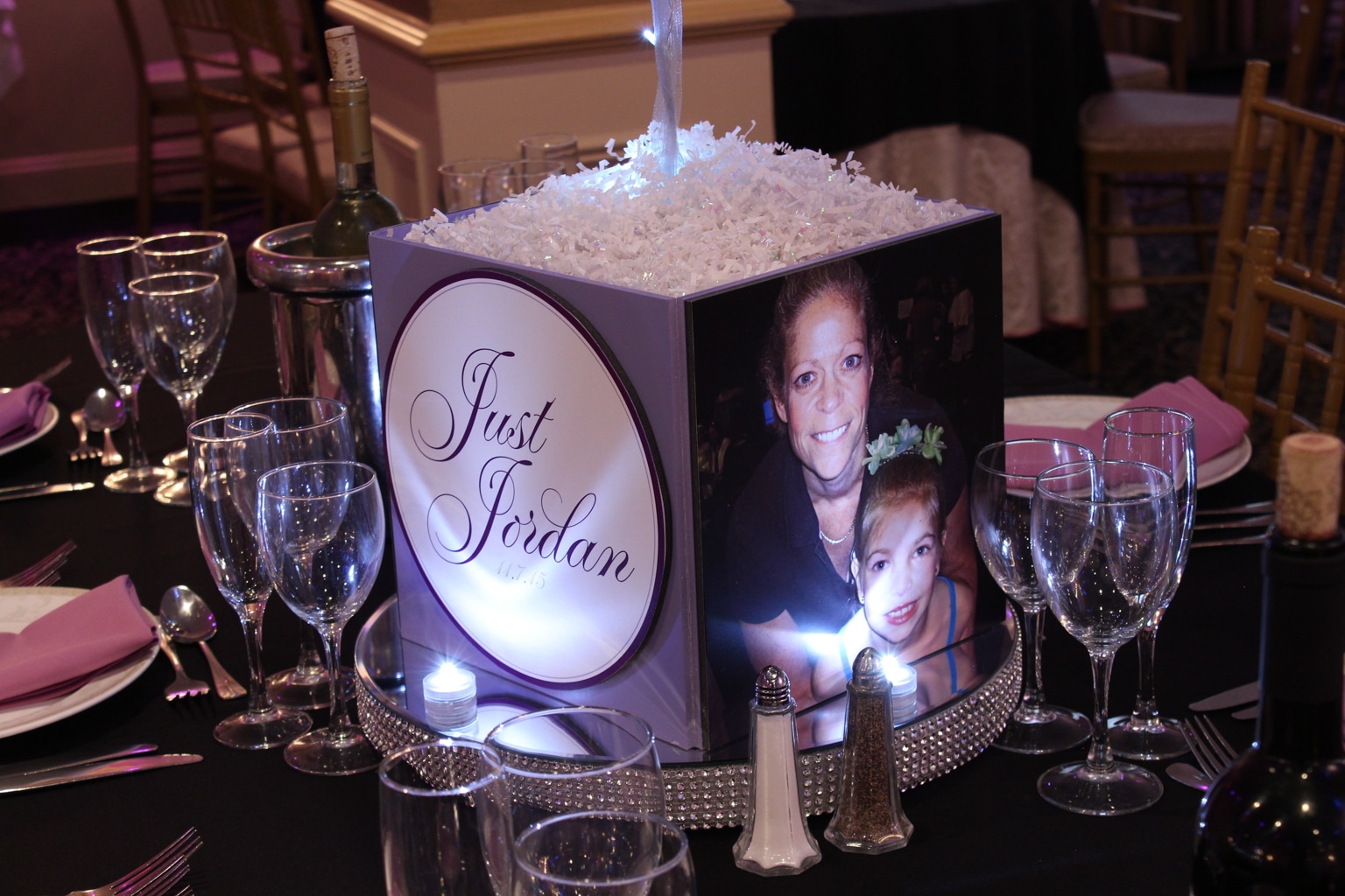 Bat Mitzvah Photo Cube with Custom Logo and LED Bling Base