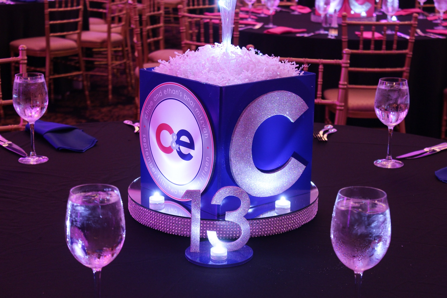 Bnai Mitzvah Photo Cubes with Custom Logo, Initials and LED Bling Base