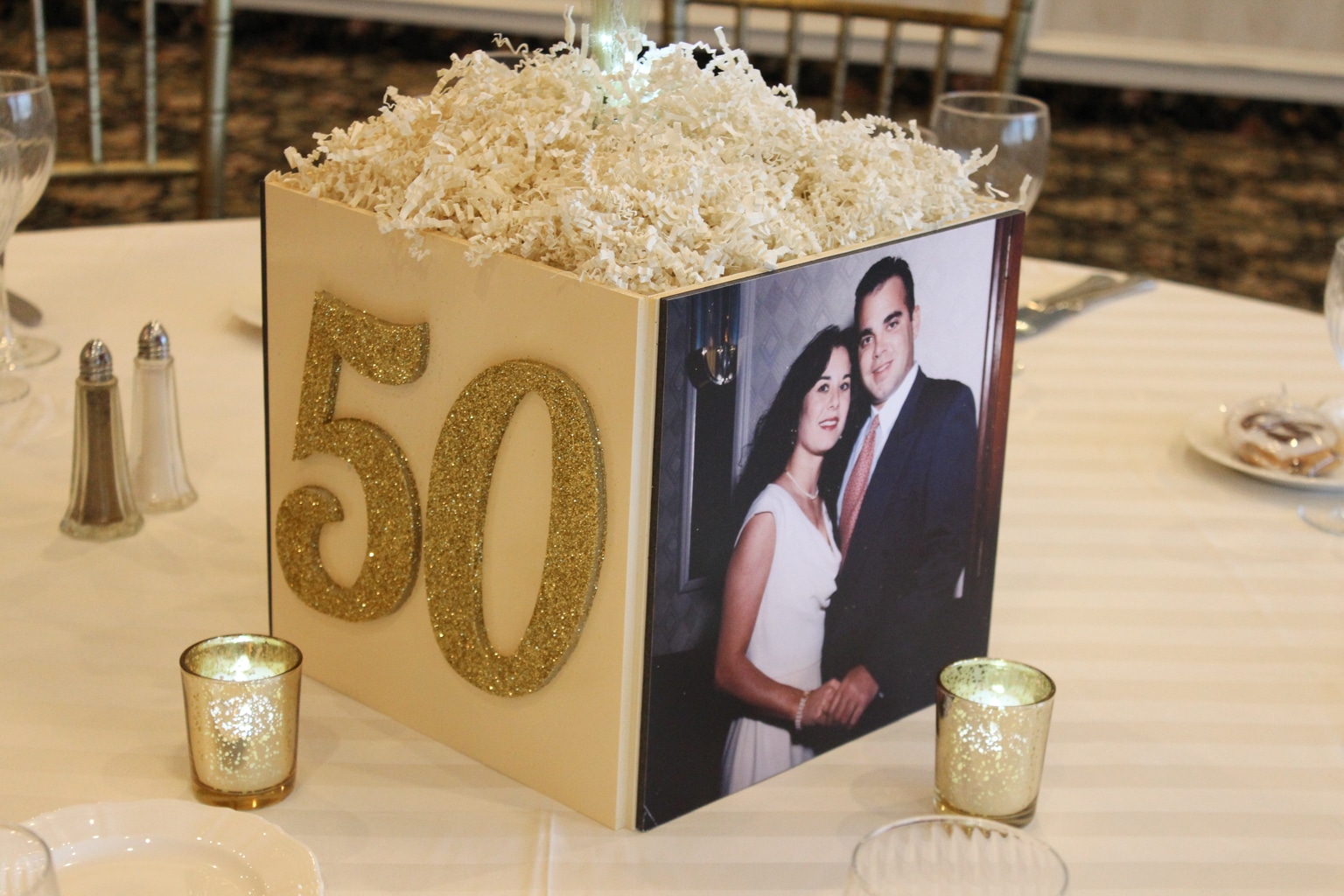 50th Anniversary Photo Cube with Glittered 50 and Photos