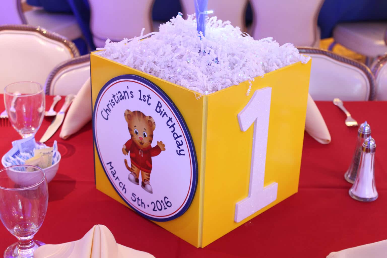 First Birthday Photo Cube with Custom Logo and Glittered Number