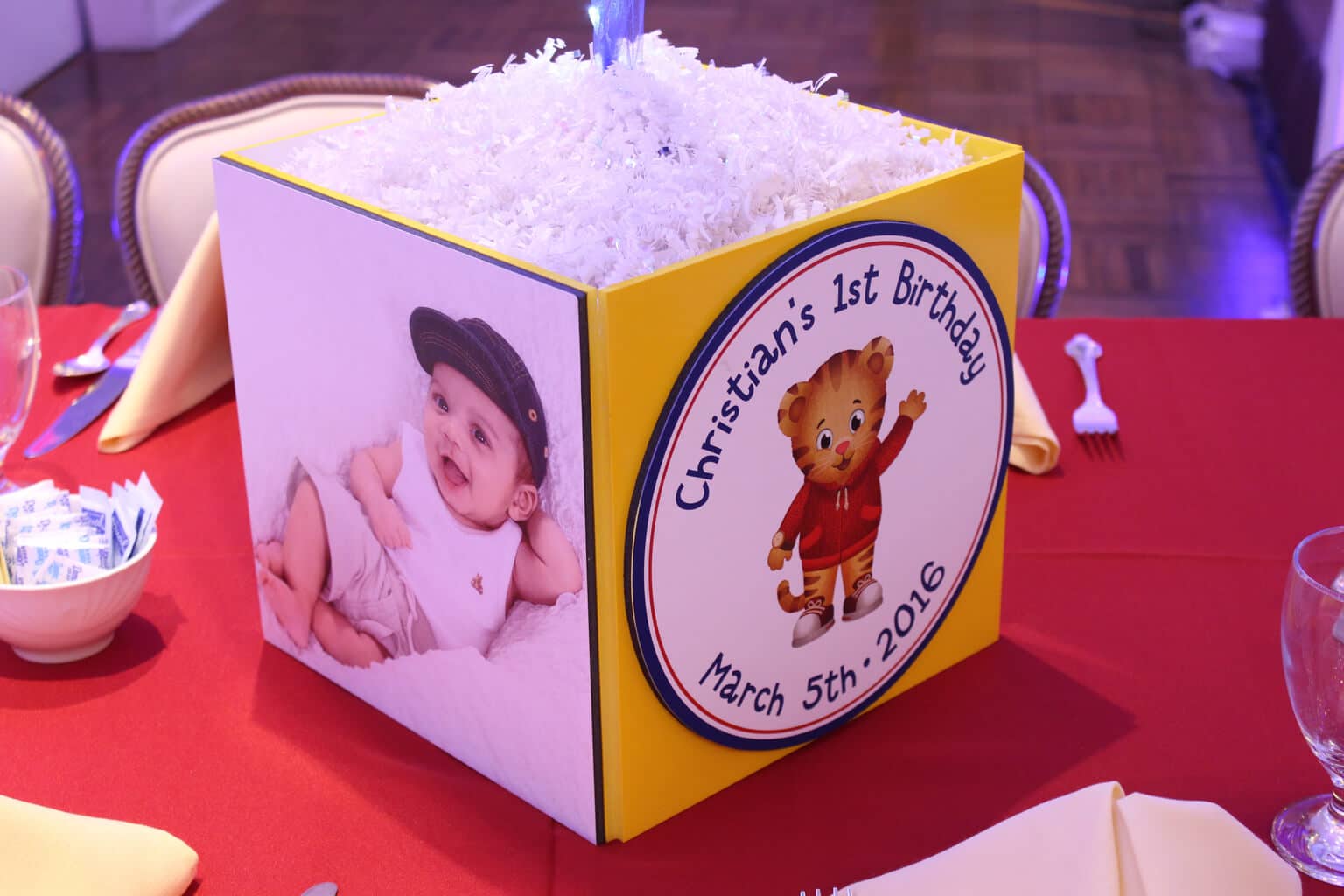 First Birthday Photo Cube with Custom Logo and Photo