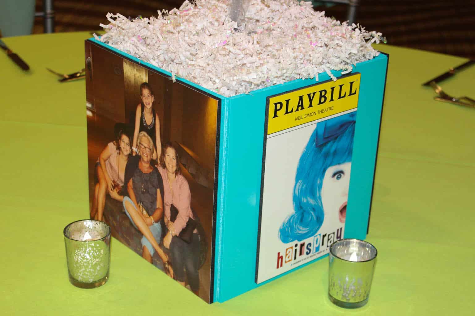 Broadway Themed Bat Mitzvah Photo Cube with Playbills and Photos
