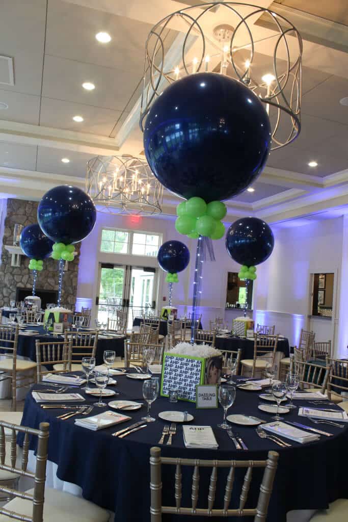 Navy and Lime Bar Mitzvah with Photo Cubes and 36" Balloons