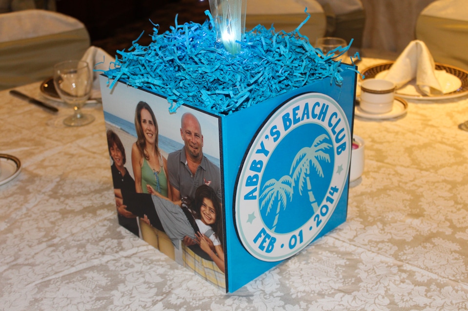 Beach Themed Photo Cube Centerpiece with Logo and Photos