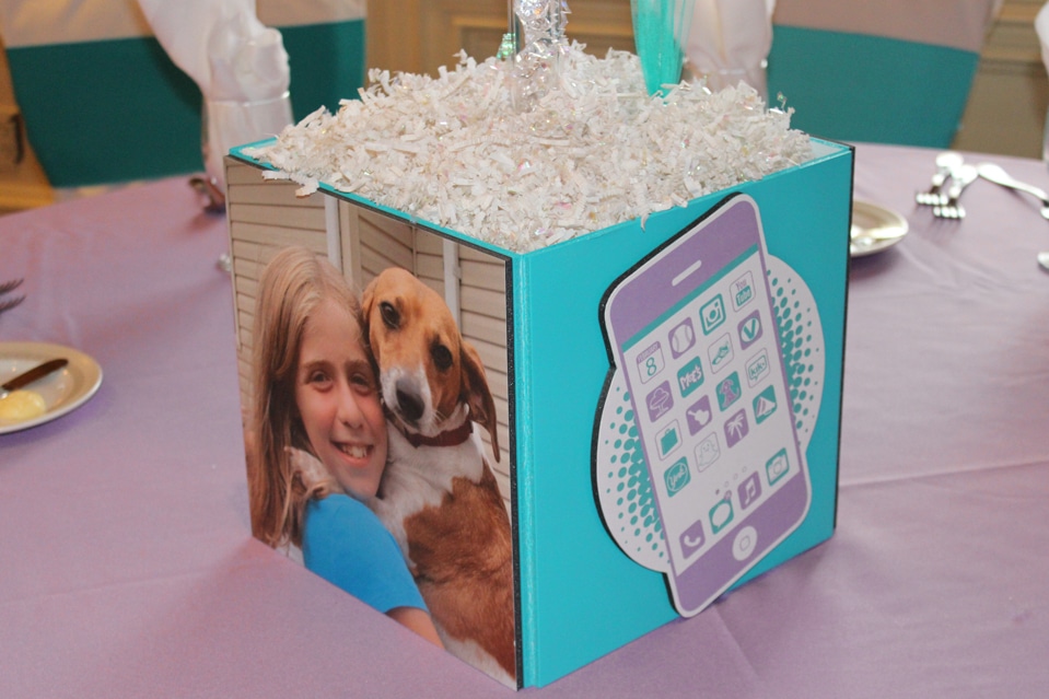 Iphone Themed Bat Mitzvah Photo Cube Centerpiece