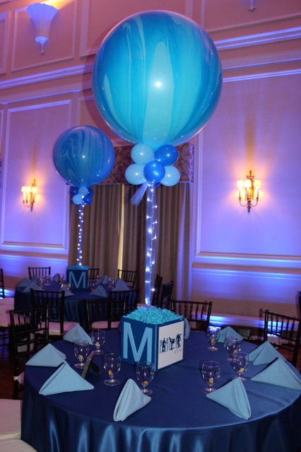 Photo Cube Centerpiece with Marble Balloons and Lights