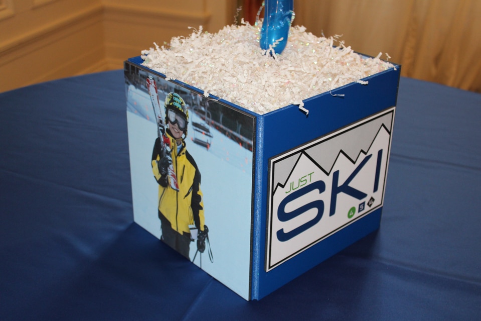 Ski Themed Photo Cube Centerpiece with Custom Logo and Photos