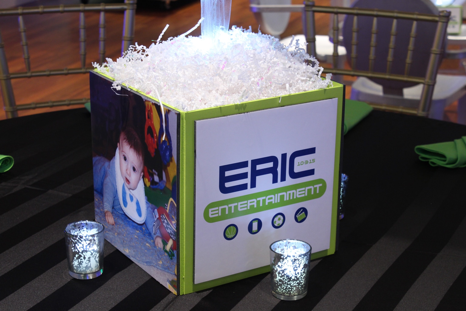 Bar Mitzvah Cube Centerpiece with Custom Logo and Photos