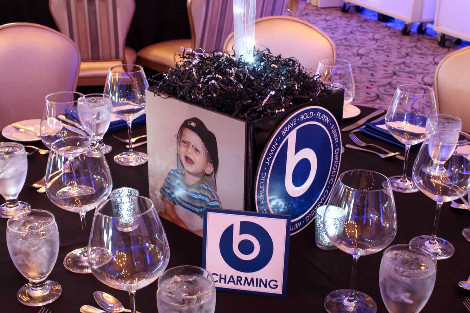 Bar Mitzvah Photo Cube with Custom Logo, Photo and Table Signs