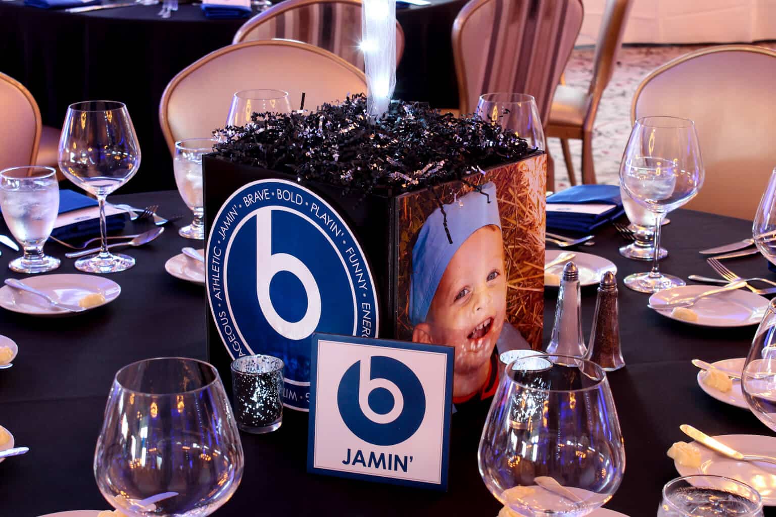 Bar Mitzvah Photo Cube with Custom Logo, Photo and Table Signs