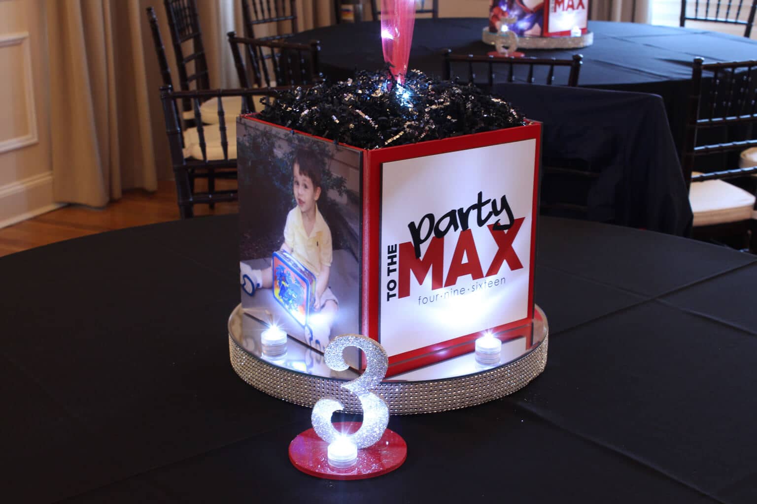 Bar Mitzvah Photo Cube with Photo, Logo and LED Table Number