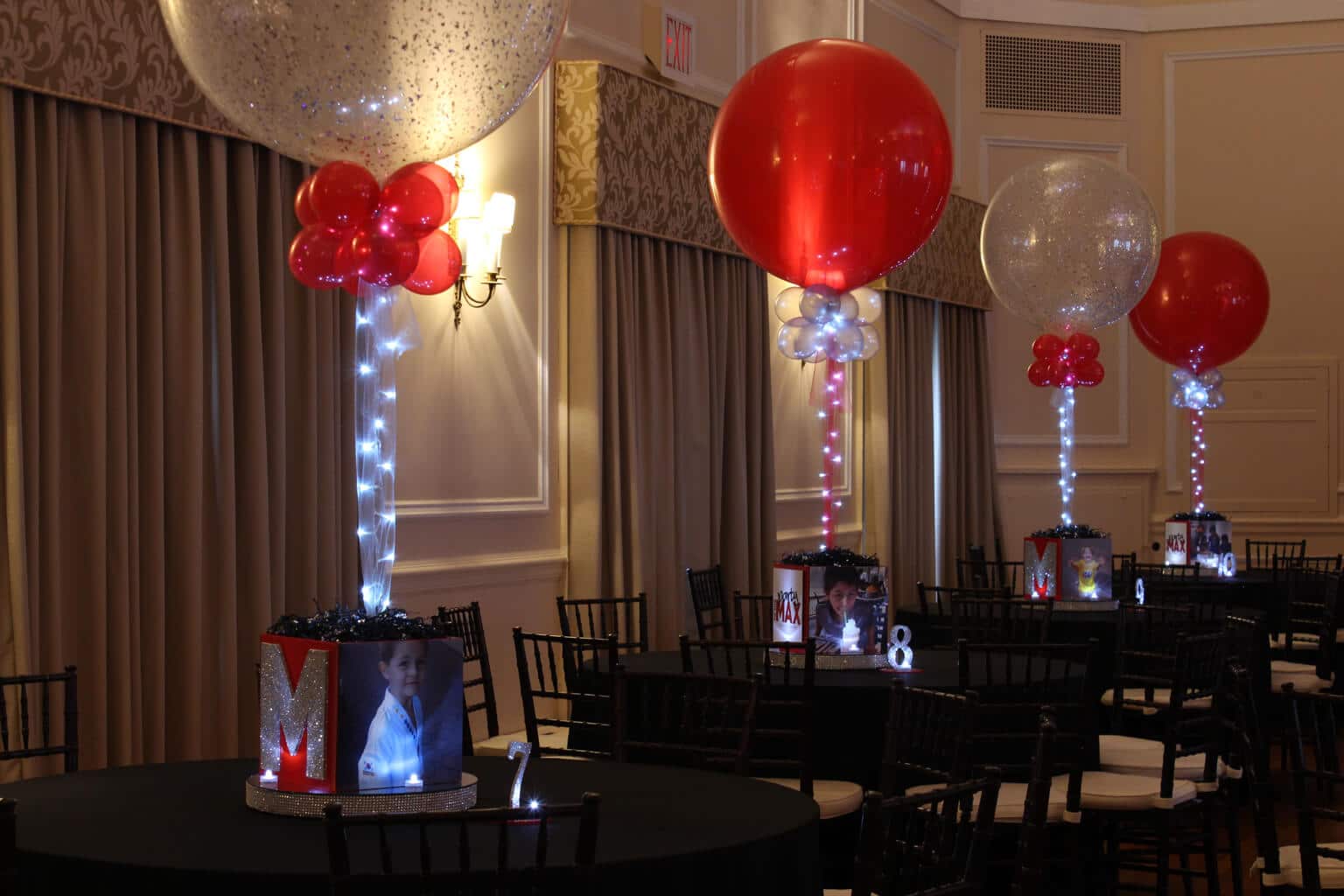 Bar Mitzvah Photo Cube with Alternating Solid and Sparkle 36" Balloons and Lights