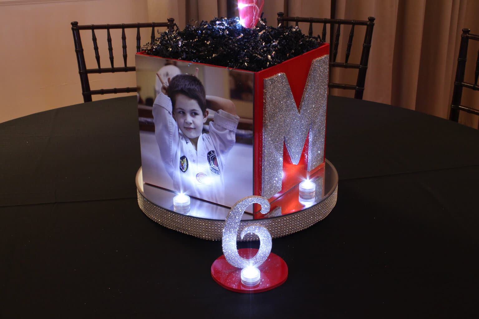 Bar Mitzvah Photo Cube with Photo, Logo and LED Table Number