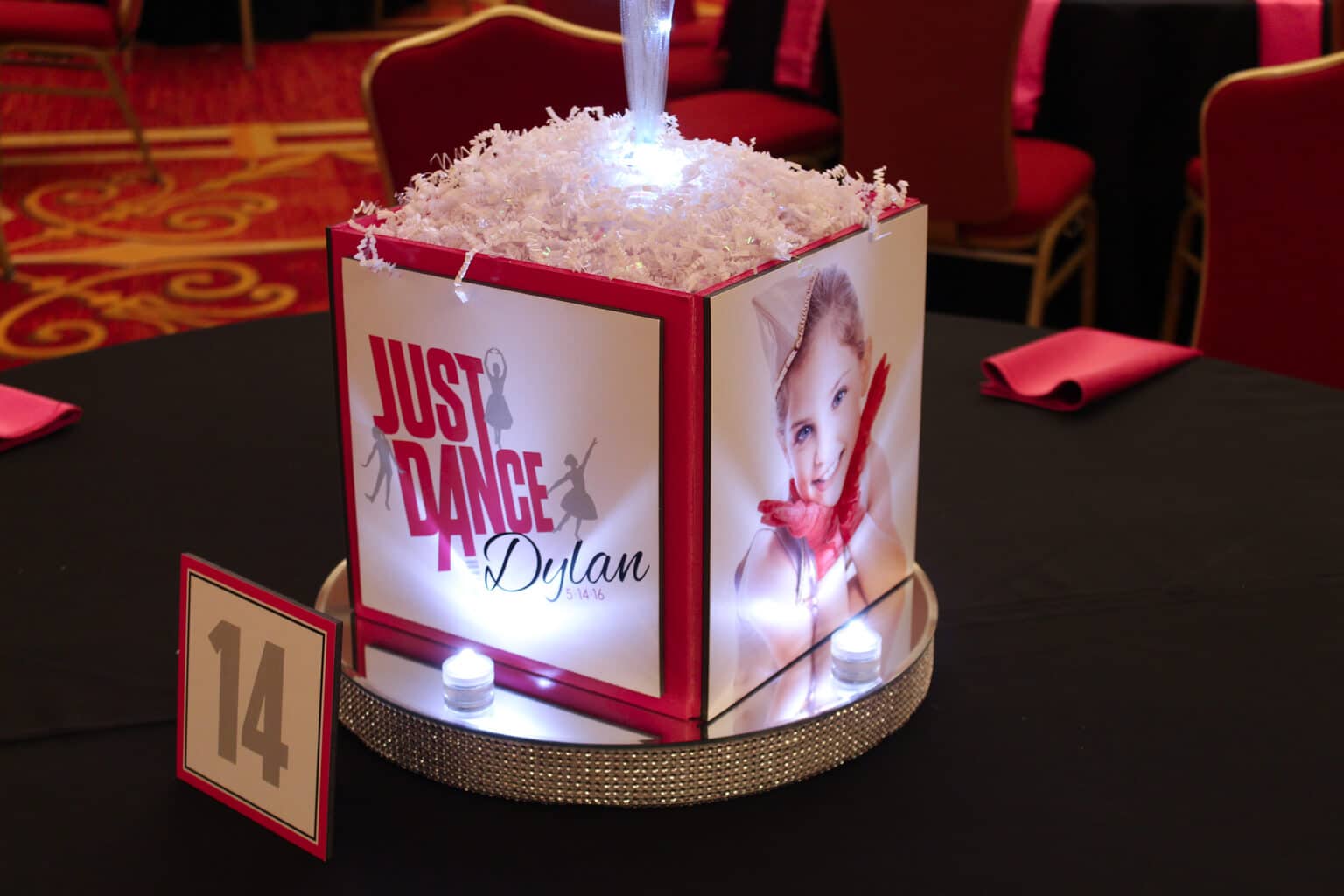 Dance Themed Photo Cube with Custom Logo, Photo and LED Bling Base