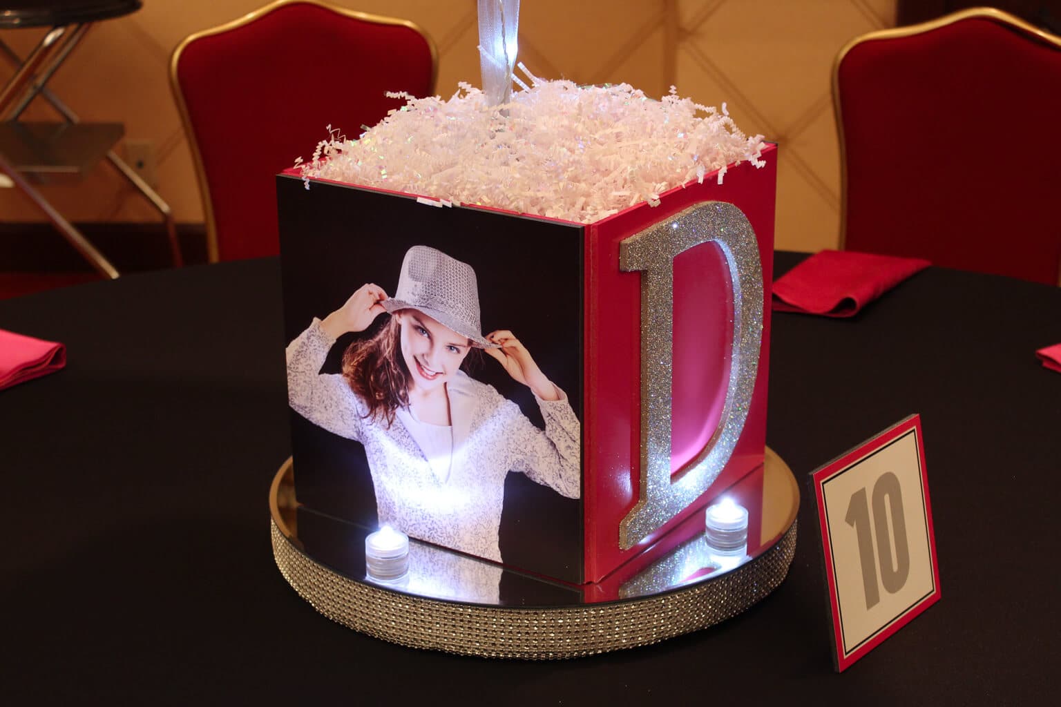 Dance Themed Photo Cube with Glittered Initial, Photo and LED Bling Base