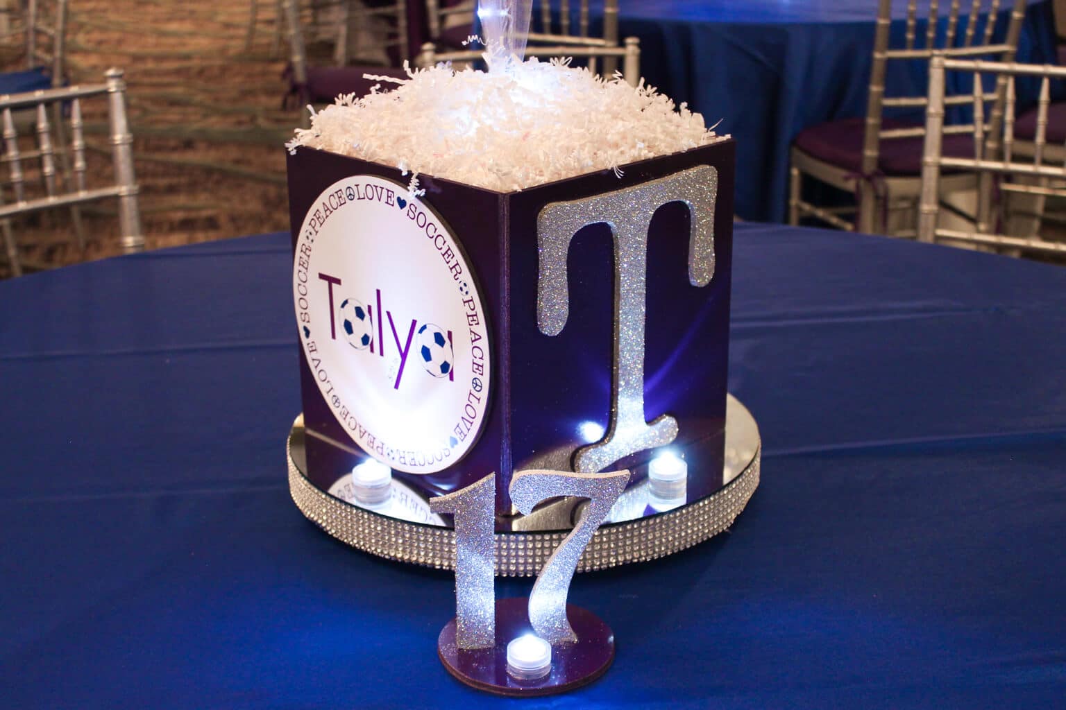 Soccer Themed Photo Cube with Custom Logo and Sparkly Initial