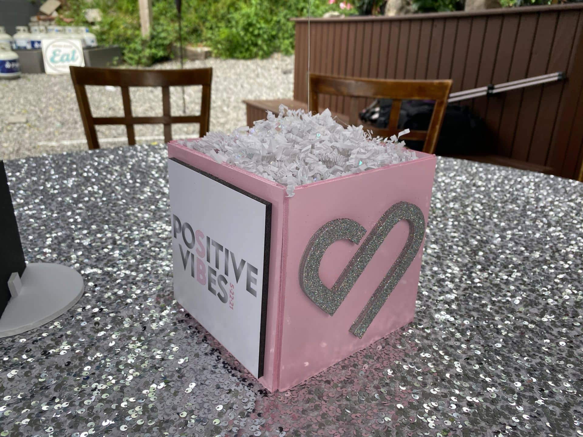 Light Pink Cube with Custom Logo Centerpiece for Bat Mitzvah