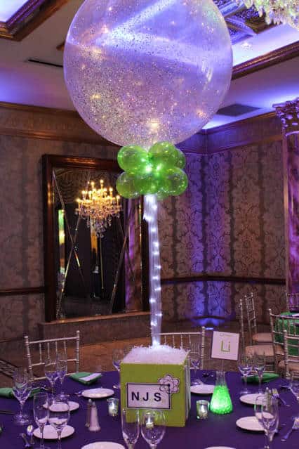 Science Themed Photo Cube Centerpiece with 36" Sparkle Balloon and LED Lights