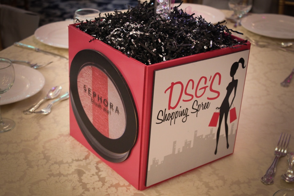 Photo Cube Centerpiece with Custom Logo and Turquoise Balloon with Lights