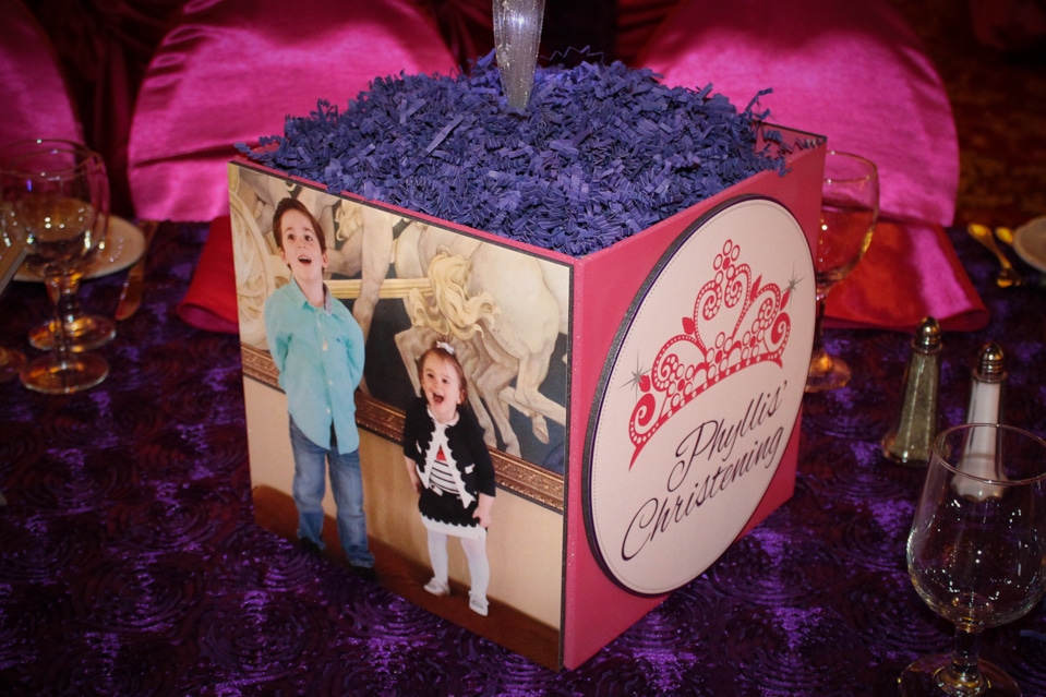 Christening Themed Photo Cube Centerpiece