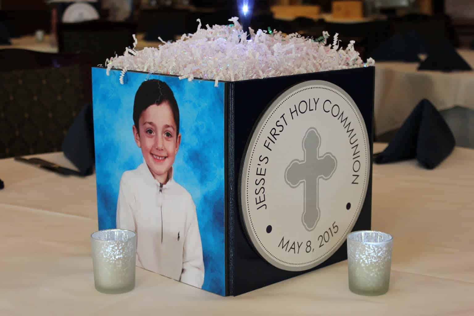 Communion Centerpiece with Photos and Custom Logo