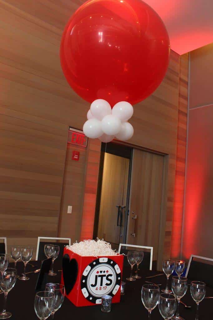 Casino Themed Photo Cube Centerpiece with Custom Logo and 36" Balloon
