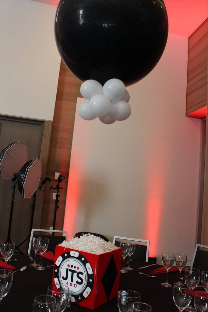 Casino Themed Photo Cube Centerpiece with Custom Logo and 36" Balloon