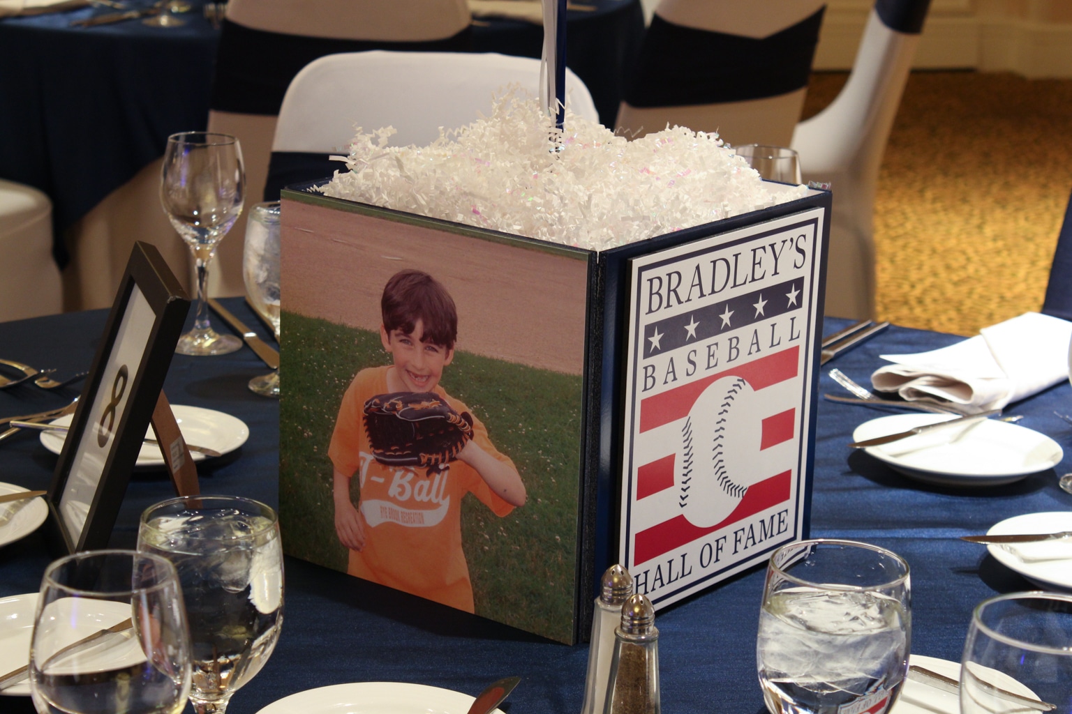 Baseball Cube Centerpiece with Custom Logo and Photos