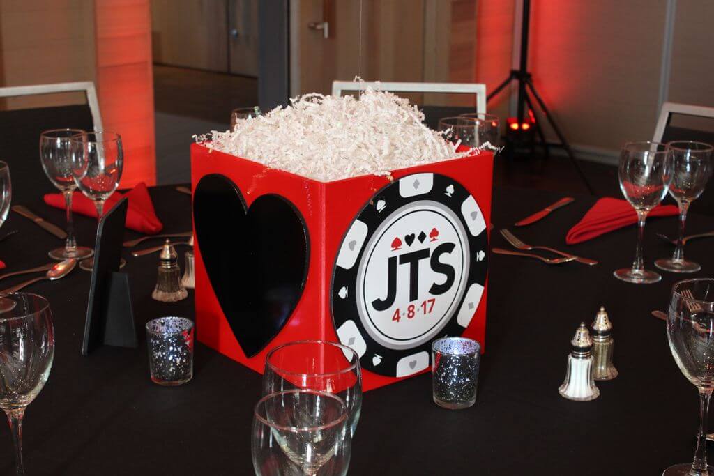 Casino Themed Photo Cube Centerpiece with Custom Logo