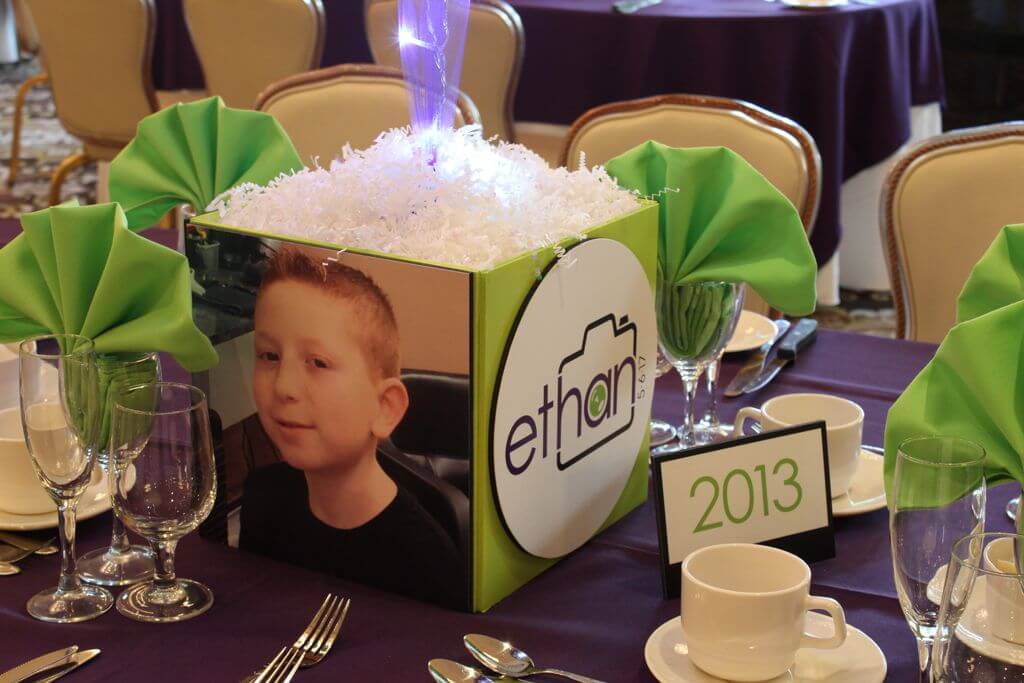 Photography Themed Photo Cube Centerpiece with Custom Logo and Photos