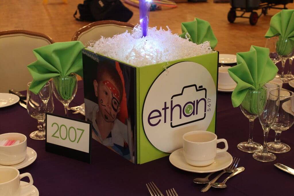 Photography Themed Photo Cube Centerpiece with Custom Logo and Photos