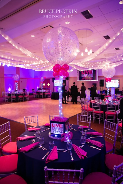 Photo Cube Centerpiece with Custom Logo, Sparkle Balloons and LED Lights