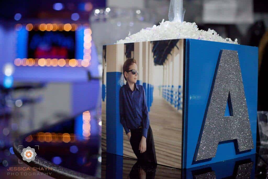 Bar Mitzvah Photo Cube Centerpiece with Initial and Photo