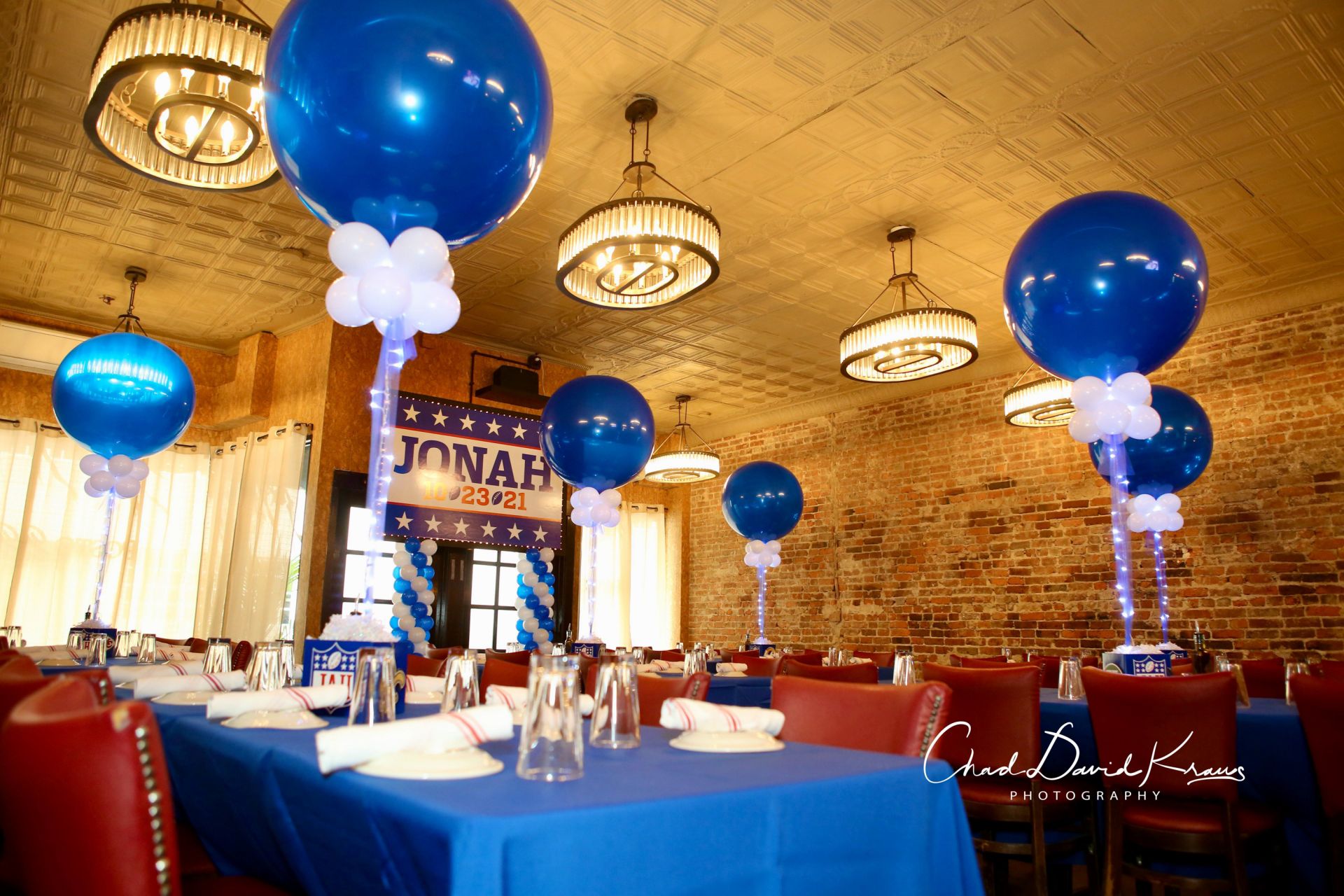 Custom Football Theme Logo Cube as Base for LED Balloon Centerpiece