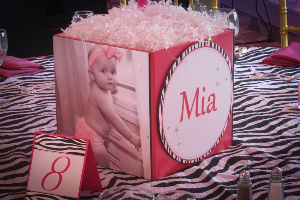 1st Birthday Zebra Print Photo Cube Centerpiece
