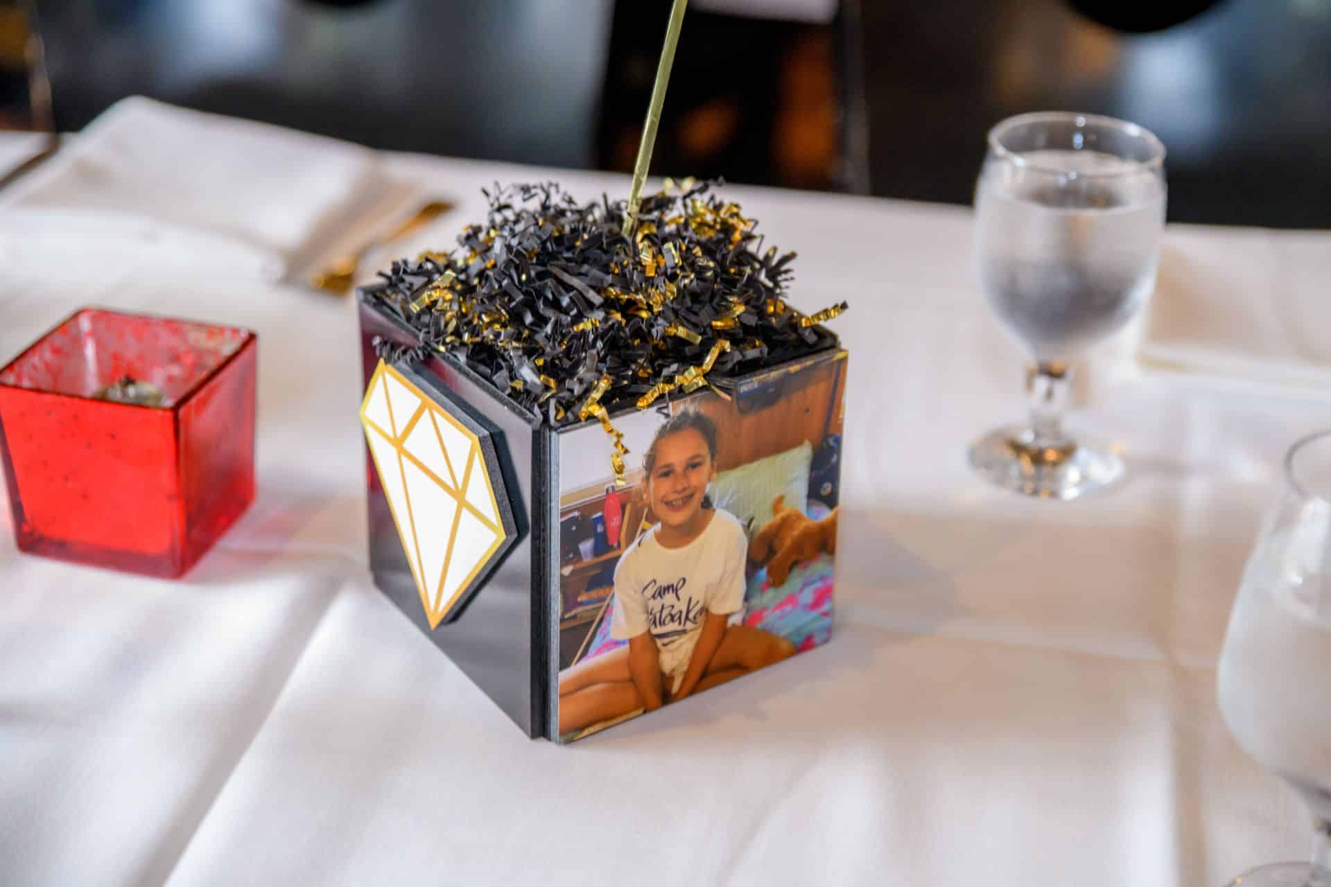 Mini Cube Centerpiece with Photos and Crystal Cutout