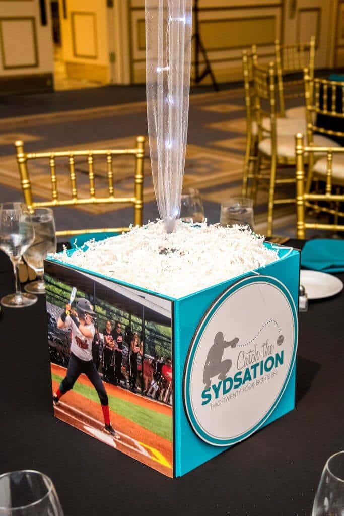 Softball Themed Photo Cube with Photo and Custom Logo
