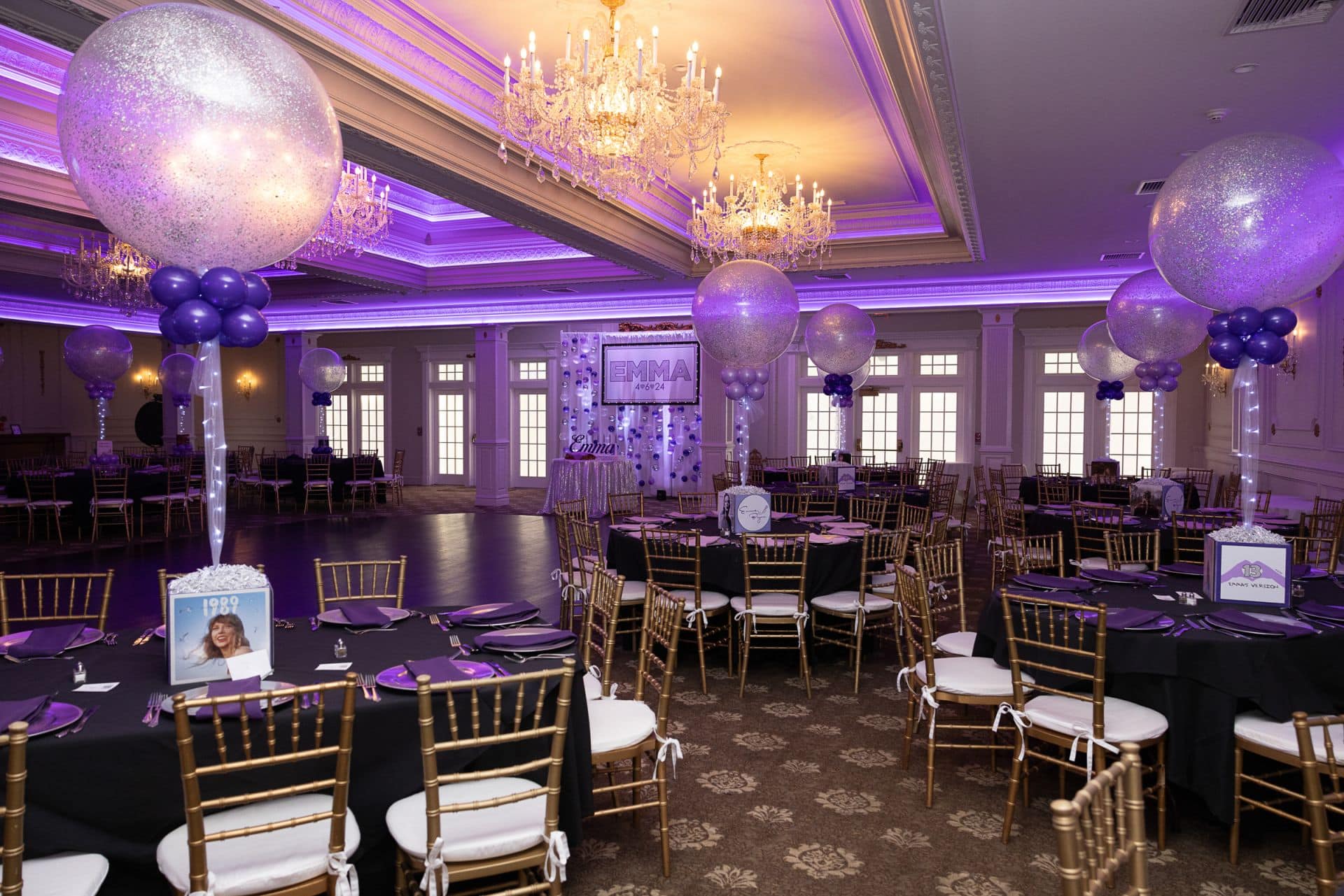 Sparkle Balloon Centerpieces with Custom Photo Cube at Town and Country